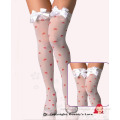 Beautyslove Sheer Spandex/nylon Lingerie Hot Bow Girls Christmas Long High Socks LACE TOP HEART PRINT THIGH-HIGH STOCKINGS